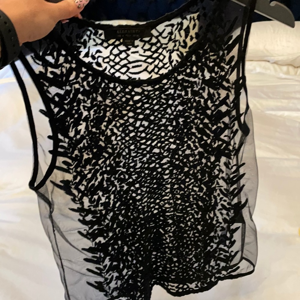 All saints sheer embroidered tank top